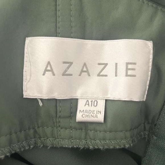 NWT Eucalyptus Green A-Line V-Neck Pleated Stretch Satin Dress with Slit - Picture 8 of 9